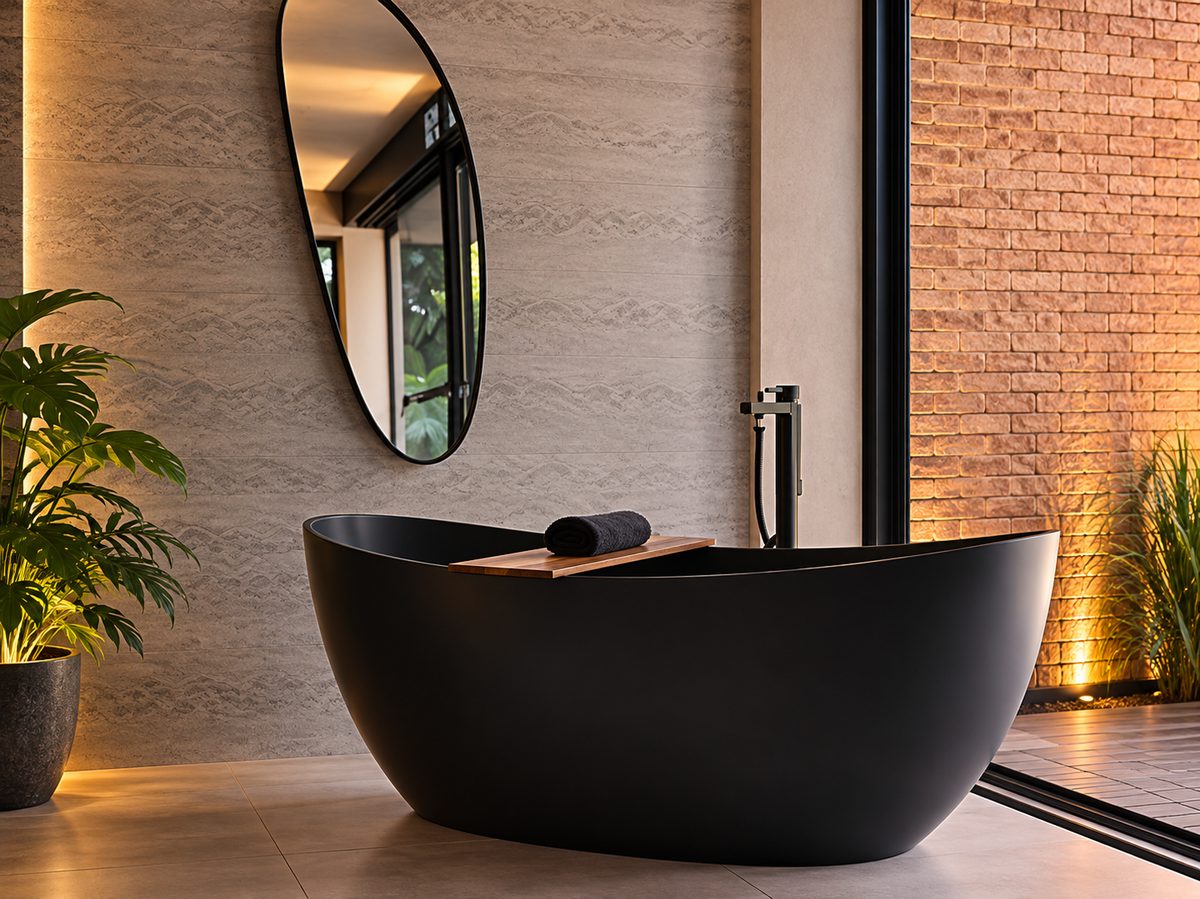 Banheira de imersão preta fosca, design contemporâneo